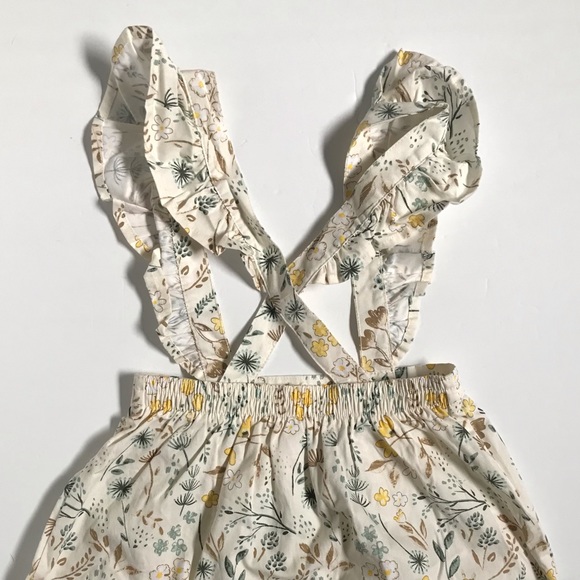 WONDER NATION Whimsical Floral Print Apron Style Skirt Ruffle Strap Jumper Dress - Picture 4 of 5